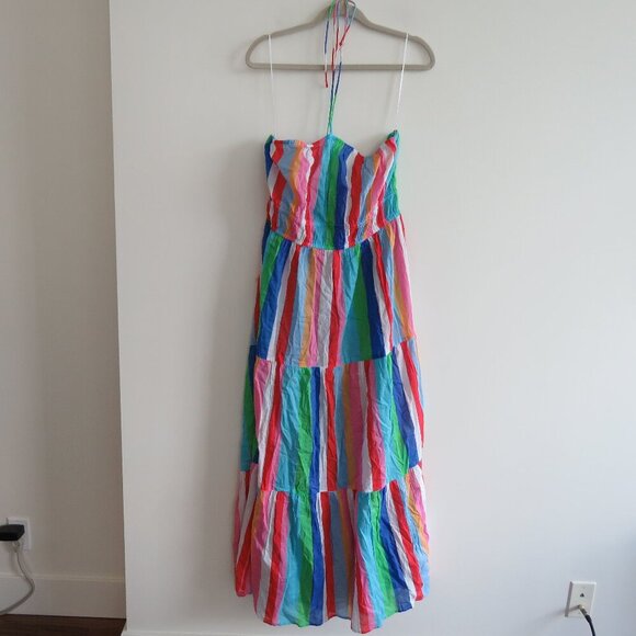 ANN TAYLOR LOFT Beach Halter Maxi Swimsuit Coverup Pocket Dress Candy Stripe NWT - Picture 3 of 14